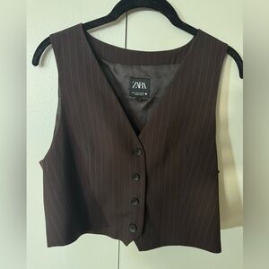 Zara Chocolate Pinstripe Vest